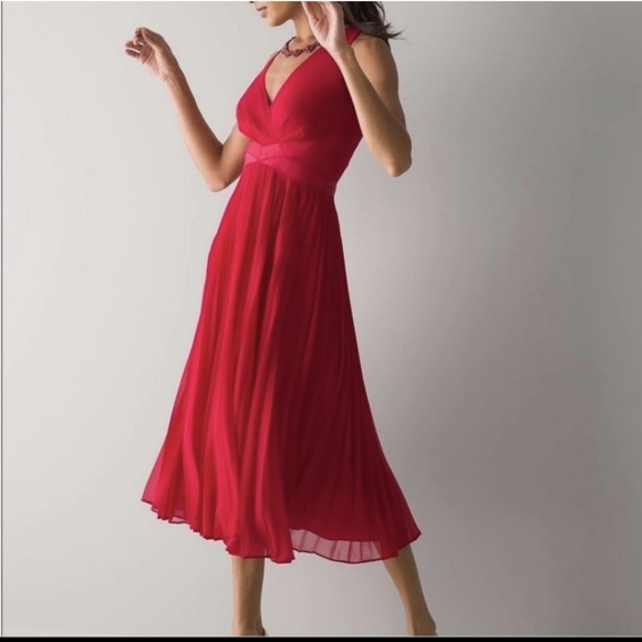 Elegant Red Pleated Dress - Picture 4 of 11